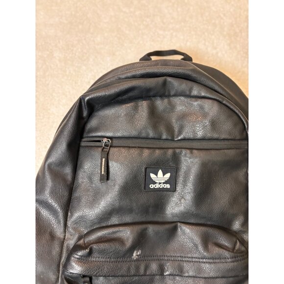 Adidas Black Faux Leather Backpack With Dual Zipper Pockets - Picture 3 of 8